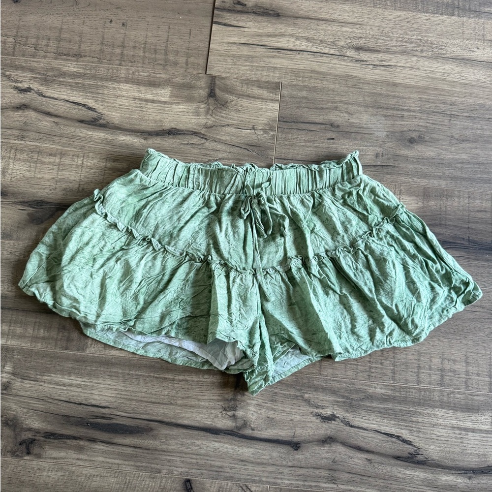 Altar'd State High Waist Green Shorts with Ruffled Design (S)